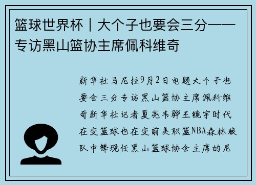 篮球世界杯|大个子也要会三分——专访黑山篮协主席佩科维奇